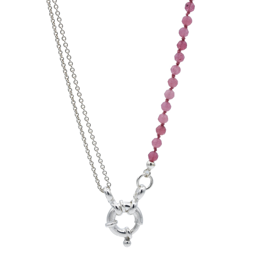 Pink toermaline & silver chain - roze toermalijn en zilveren collier