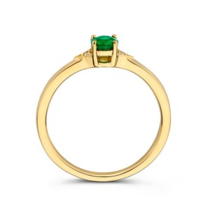 Geelgouden ring met smaragd en diamant