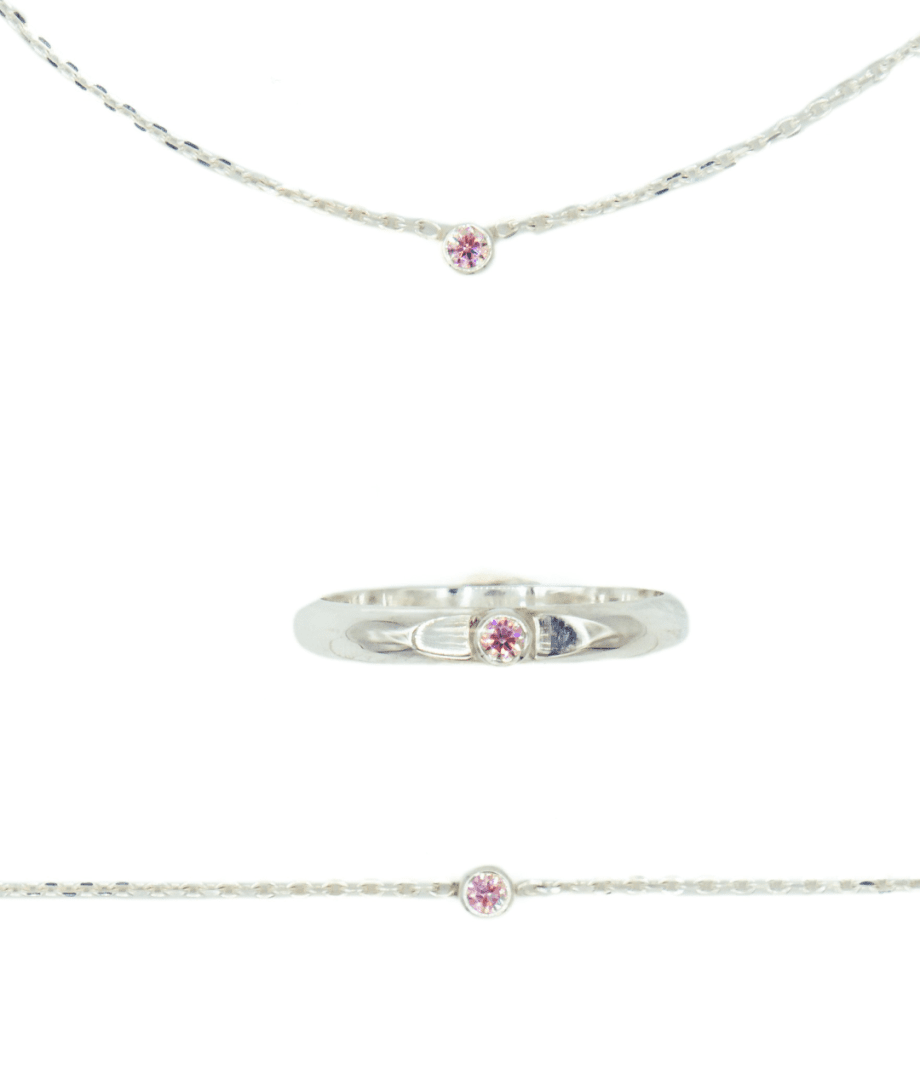 Zilveren ketting met zirkonia donker roze