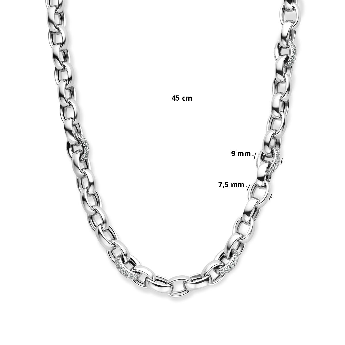 collier jasseron ovaal zirkonia 7,5 mm 45 cm zilver gerhodineerd - Afbeelding 3