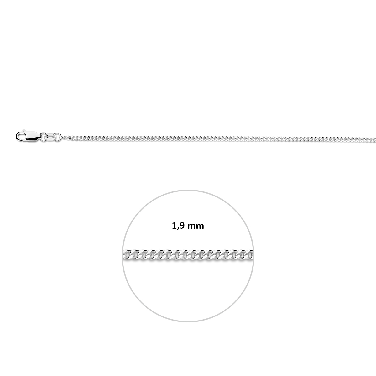 collier gourmette 4-zijdes geslepen 2,0 mm zilver wit - Afbeelding 3