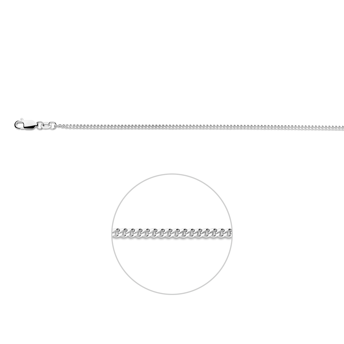 collier gourmette 4-zijdes geslepen 2,0 mm zilver wit