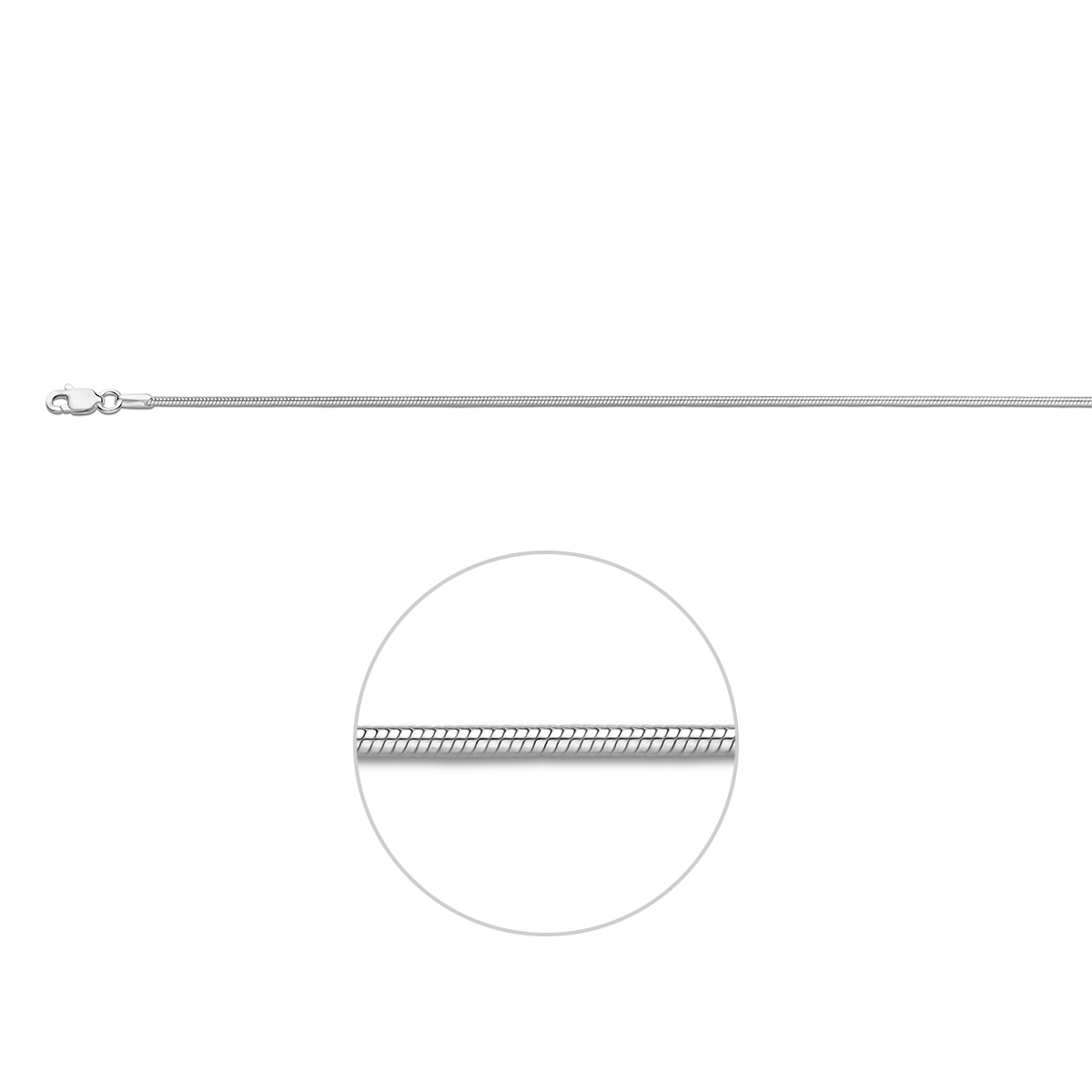 collier slang rond 1,2 mm zilver wit