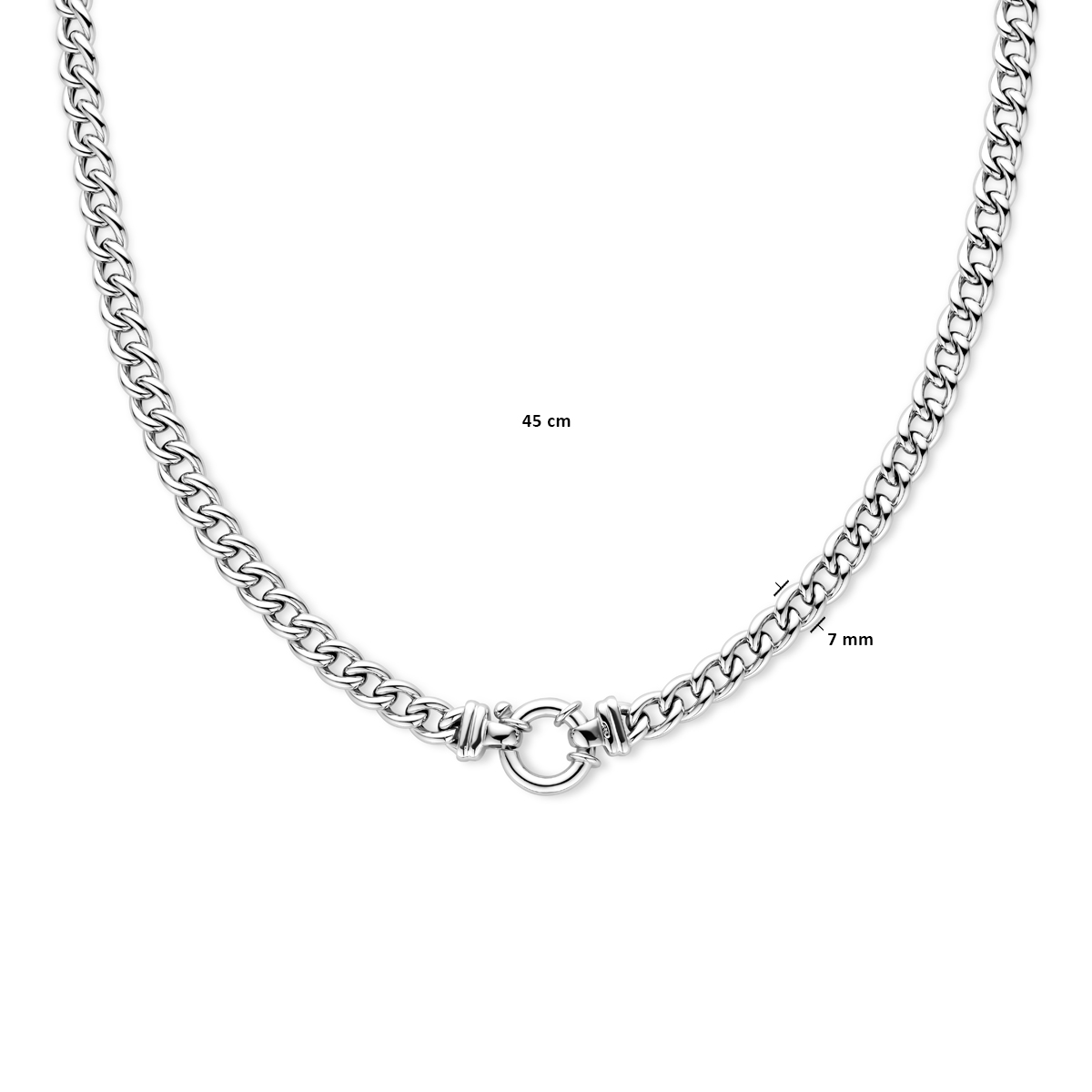 collier gourmette 7,0 mm 45 cm met groot veerslot zilver gerhodineerd - Afbeelding 4