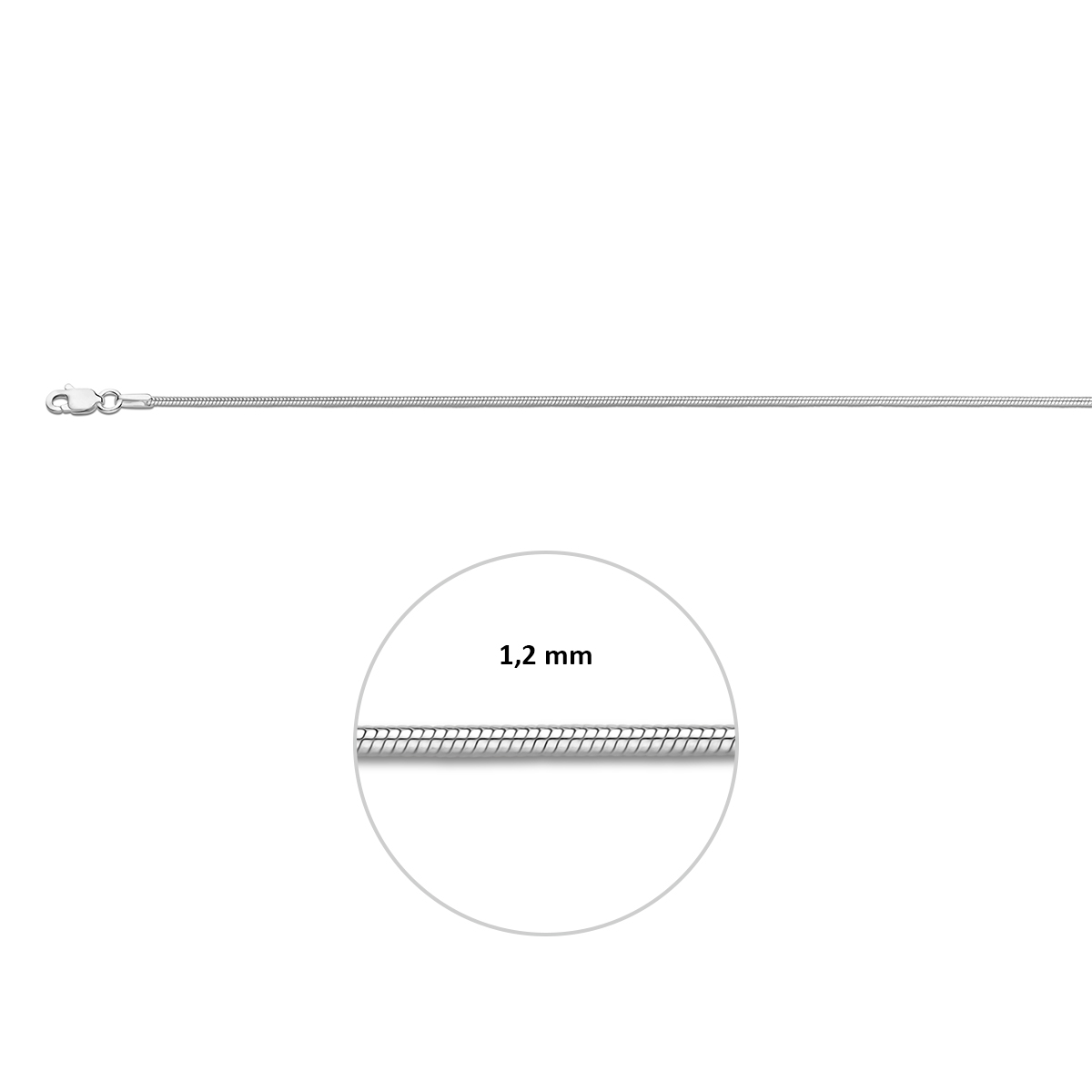 collier slang rond 1,2 mm zilver wit - Afbeelding 3