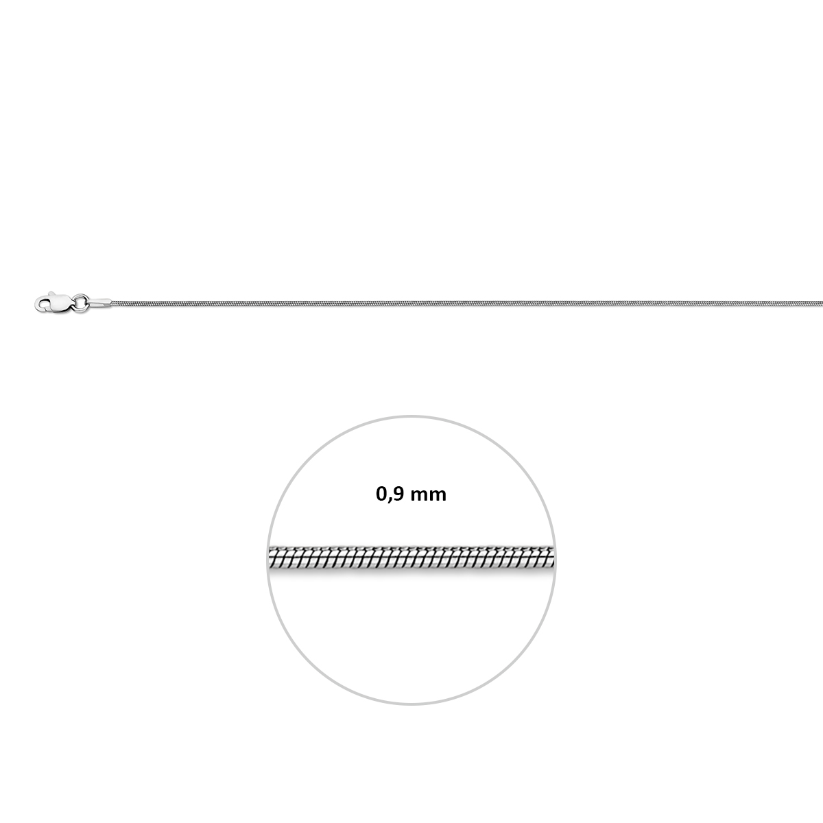 collier slang rond 0,9 mm zilver gerhodineerd - Afbeelding 3
