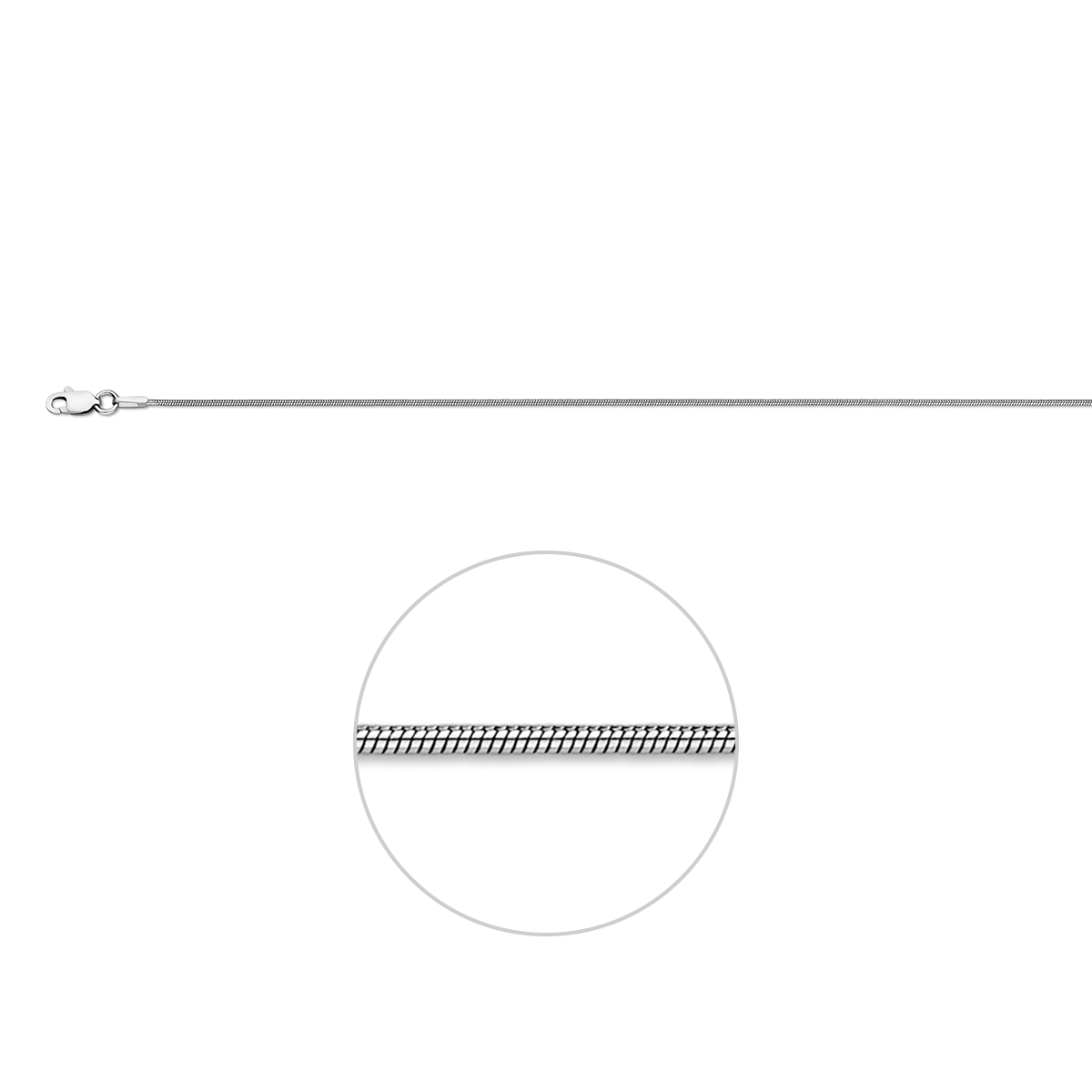 collier slang rond 0,9 mm zilver gerhodineerd