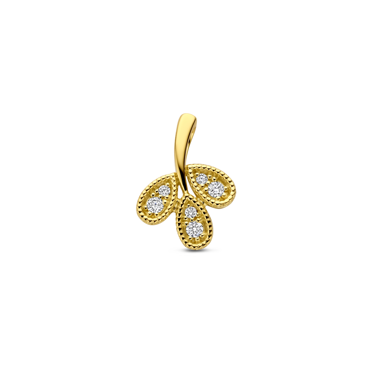 Gouden bladhanger met diamant