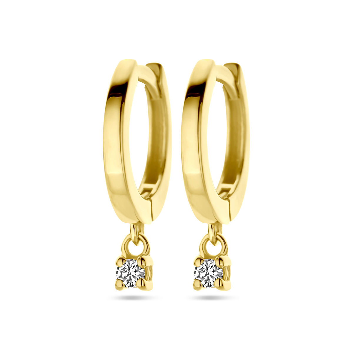 klapoorring diamant 0.06ct (2x 0.03ct) h si 16 mm 14K geelgoud - Afbeelding 2