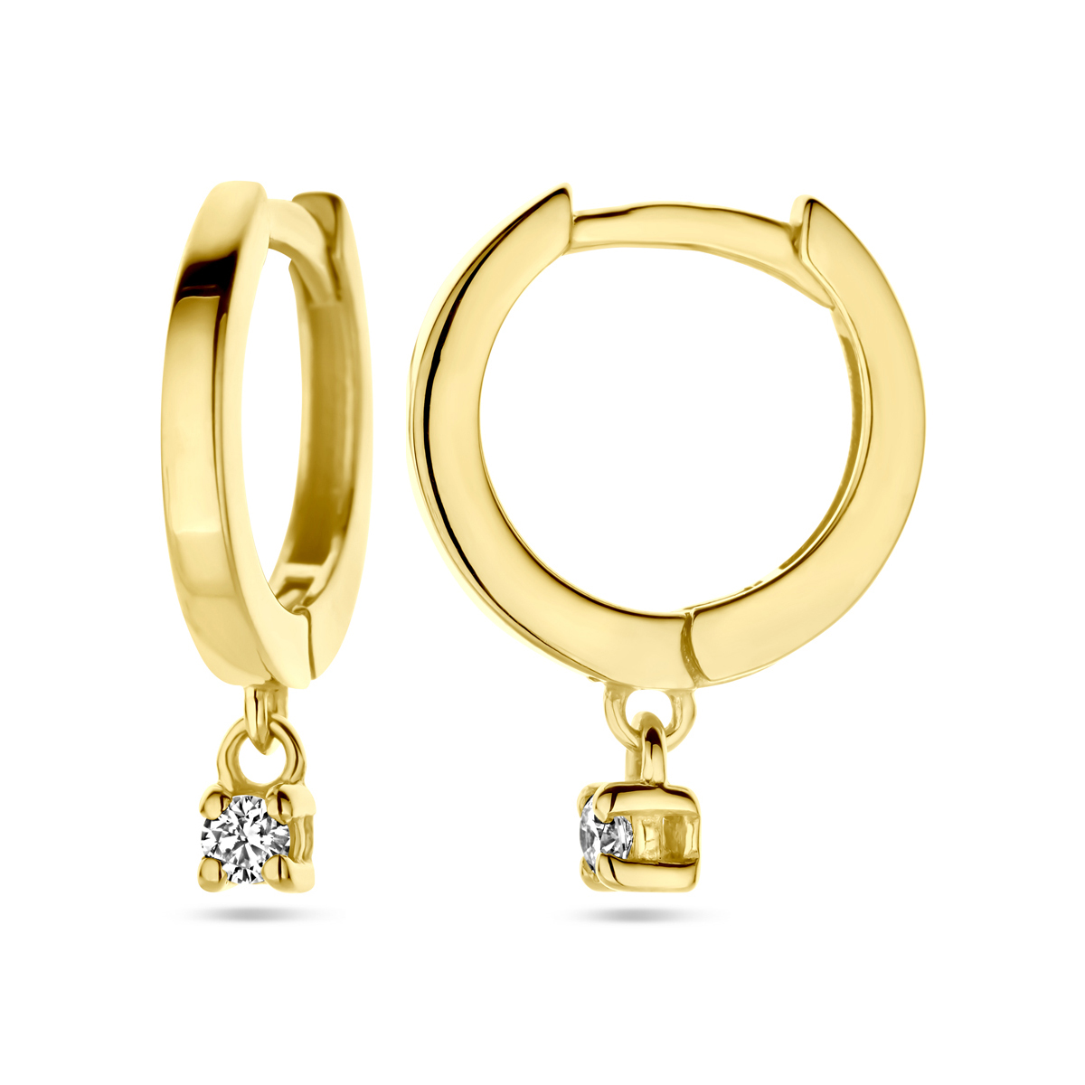 klapoorring diamant 0.06ct (2x 0.03ct) h si 16 mm 14K geelgoud - Afbeelding 3