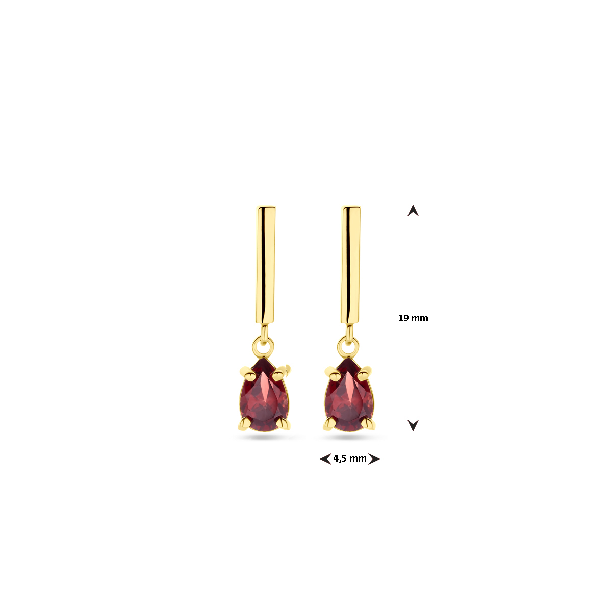 oorhangers granaat 19 mm 14K geelgoud - Afbeelding 2