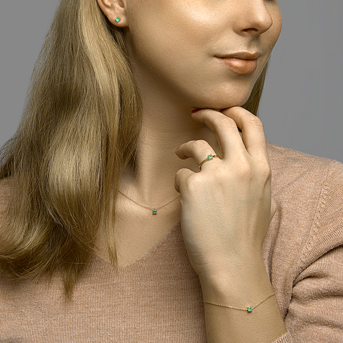 oorknoppen smaragd 14K geelgoud - Afbeelding 4