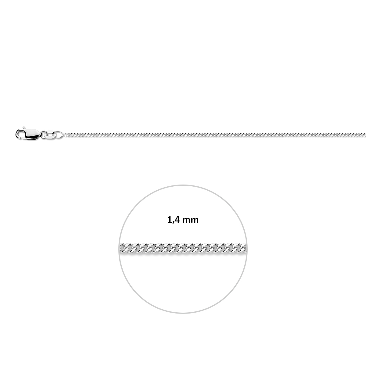 collier gourmette 4-zijdes geslepen 1,4 mm zilver wit - Afbeelding 3