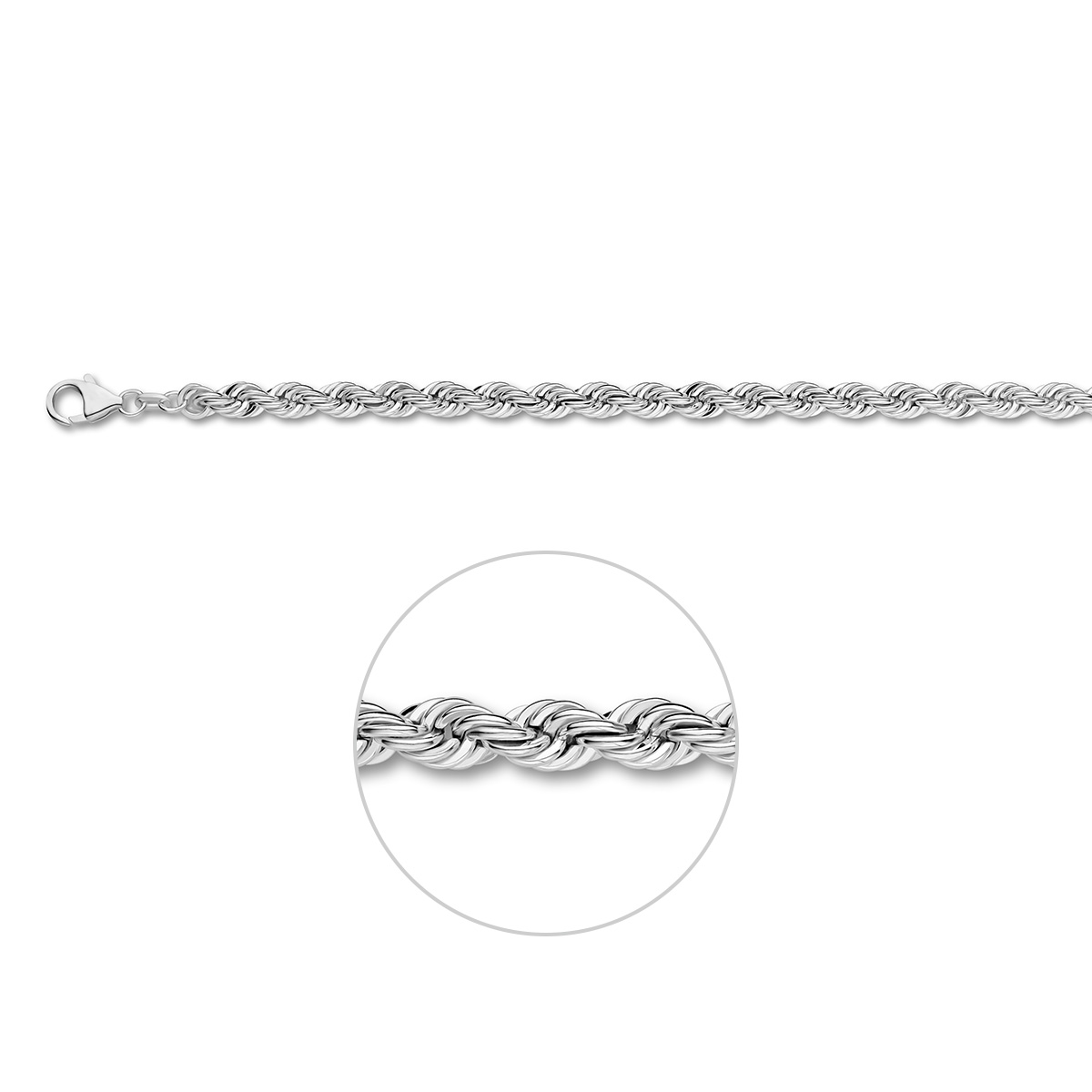 armband koord massief 5,0 mm 19 cm zilver gerhodineerd