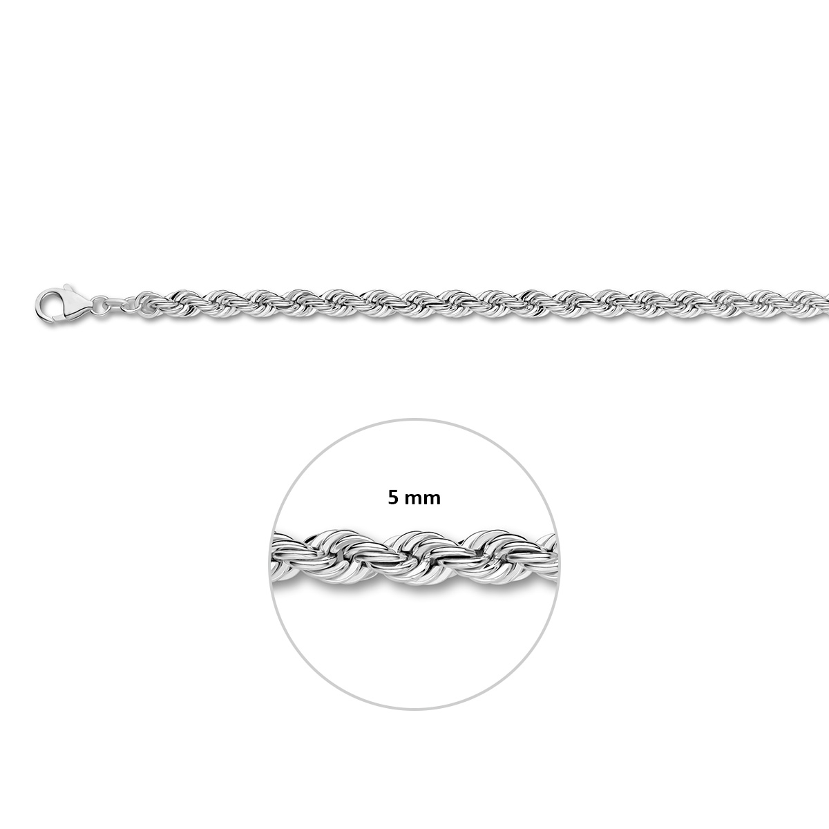 armband koord massief 5,0 mm 19 cm zilver gerhodineerd - Afbeelding 2
