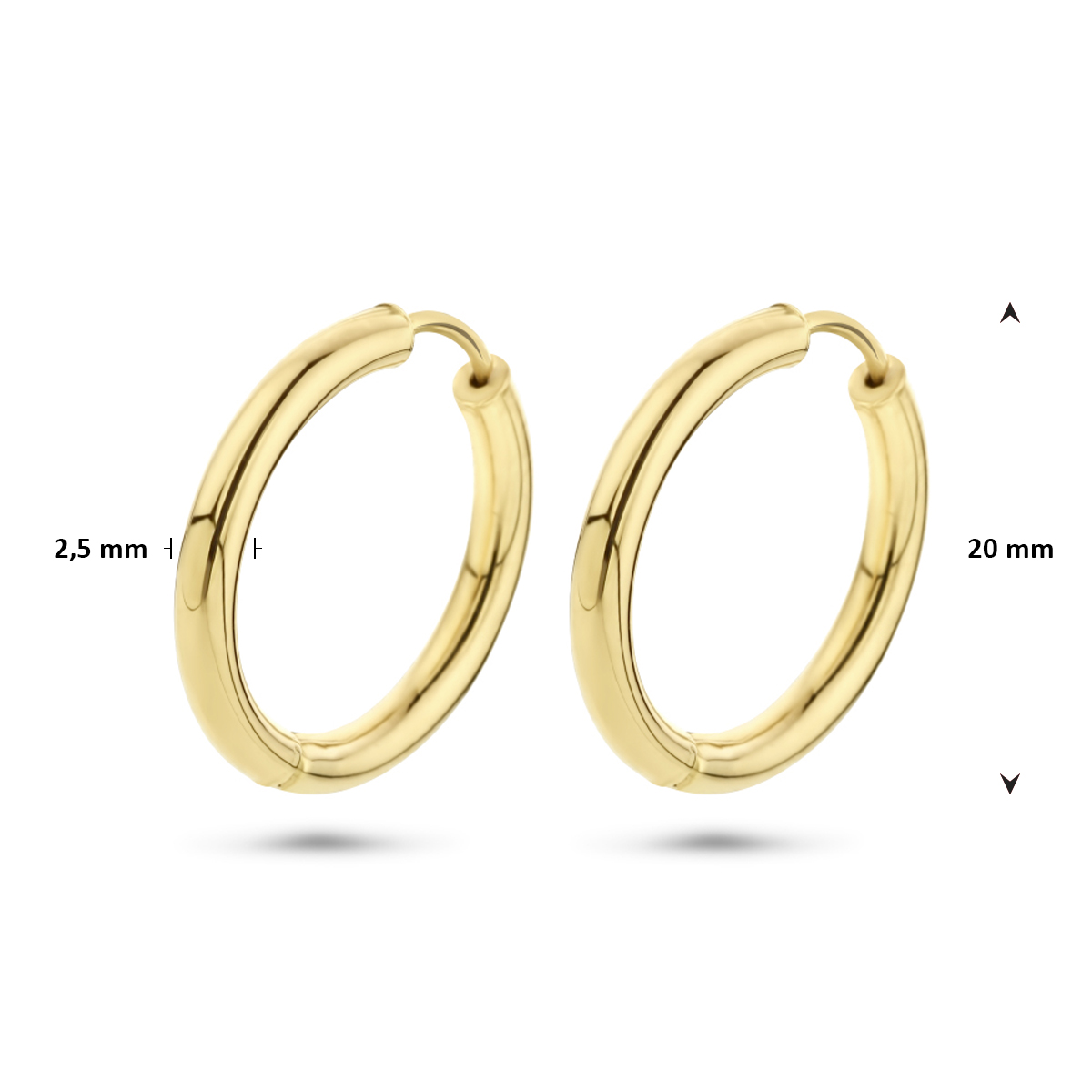 klapoorringen 2,5 mm ronde buis 14K geelgoud - Afbeelding 3