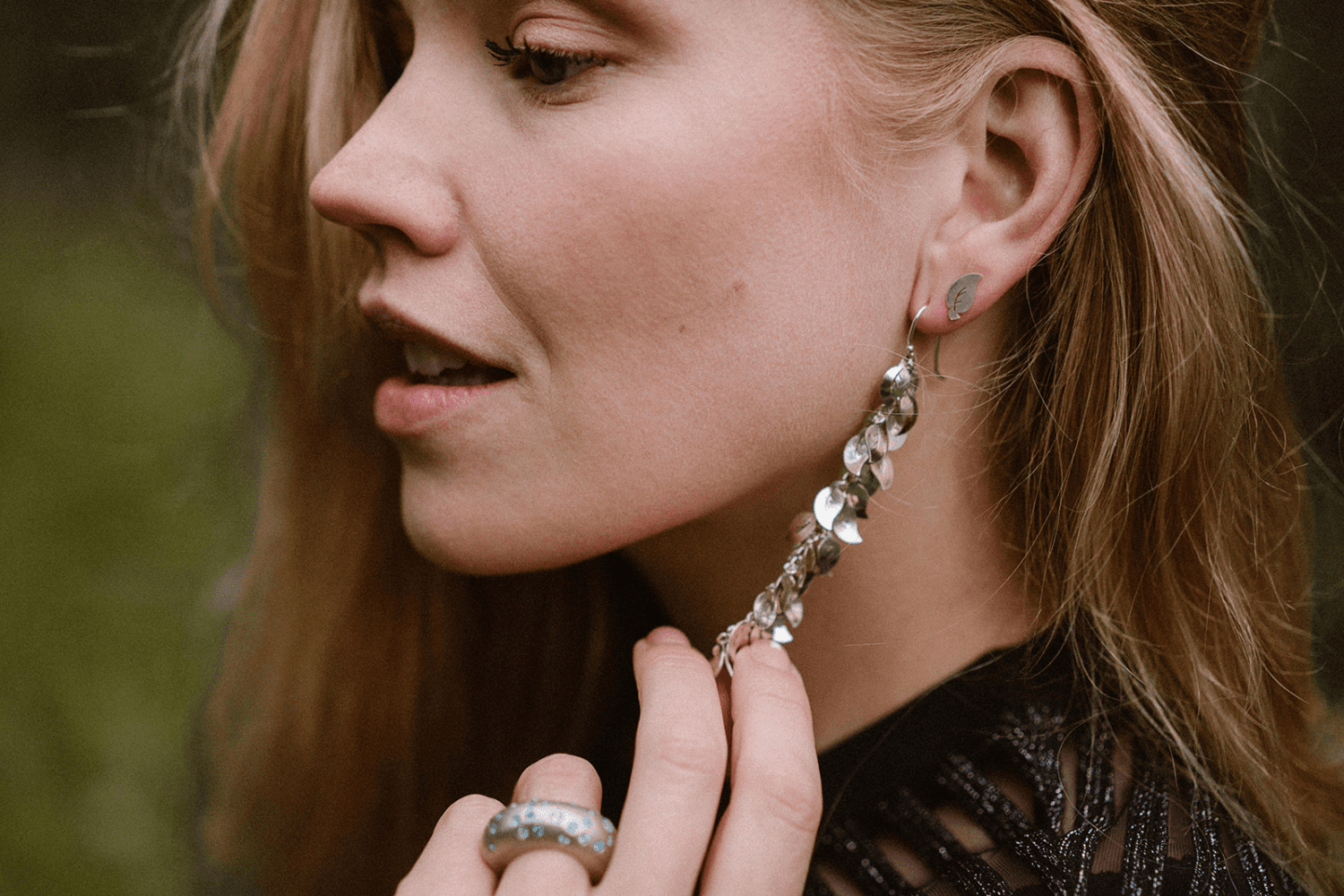 Zilveren oorhanger en oorsteker - Sparkle Leafs