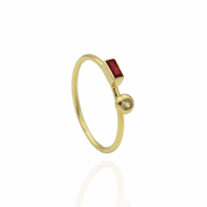 Gouden aanschuifring met robijn en peridoot