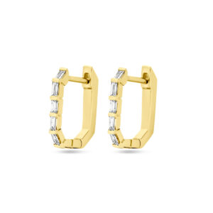 Geelgouden klapoorringen met diamant baguettes