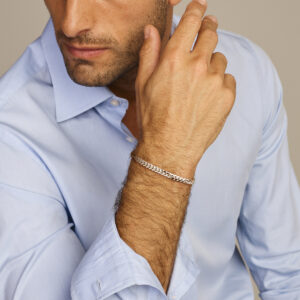 armband gourmette 5,0 mm 21 cm 4-zijdes geslepen zilver wit