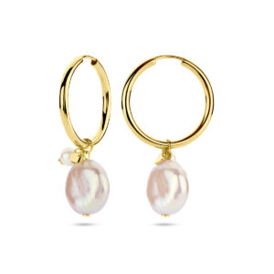 klapoorringen keshi en parel 36 mm 14K geelgoud
