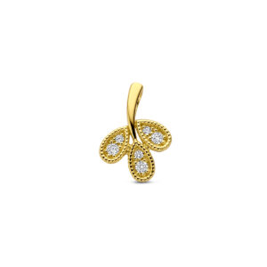 Gouden bladhanger met diamant