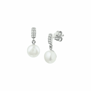 oorhangers parel en zirkonia zilver gerhodineerd