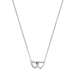 collier hartjes zirkonia 40 + 4 cm zilver gerhodineerd