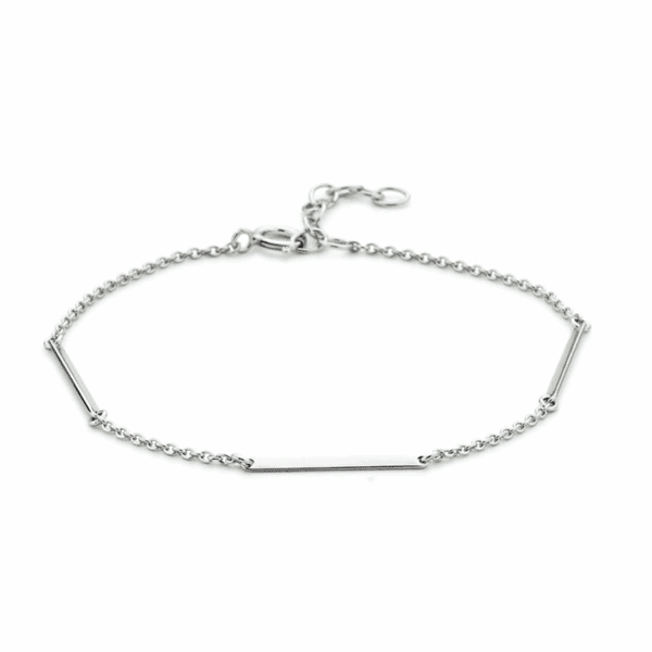 armband balkjes 1,6 mm 15,5 + 2,5 mm zilver gerhodineerd