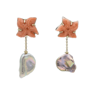 Gouden koraal & parel oorhangers