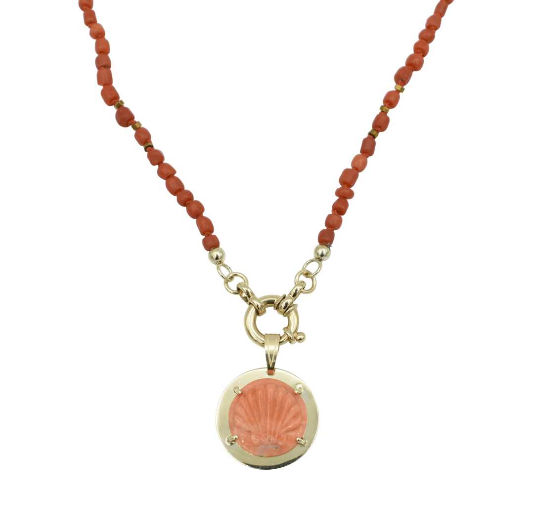 Geknoopte koraal en pyriet collier