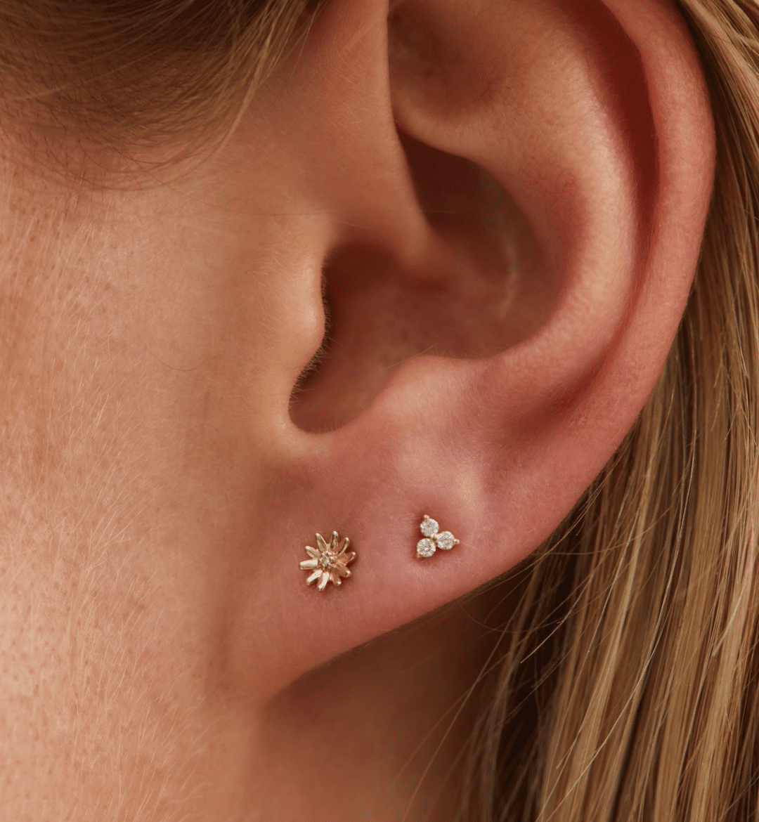 Single Flower Stud Diamond 14K