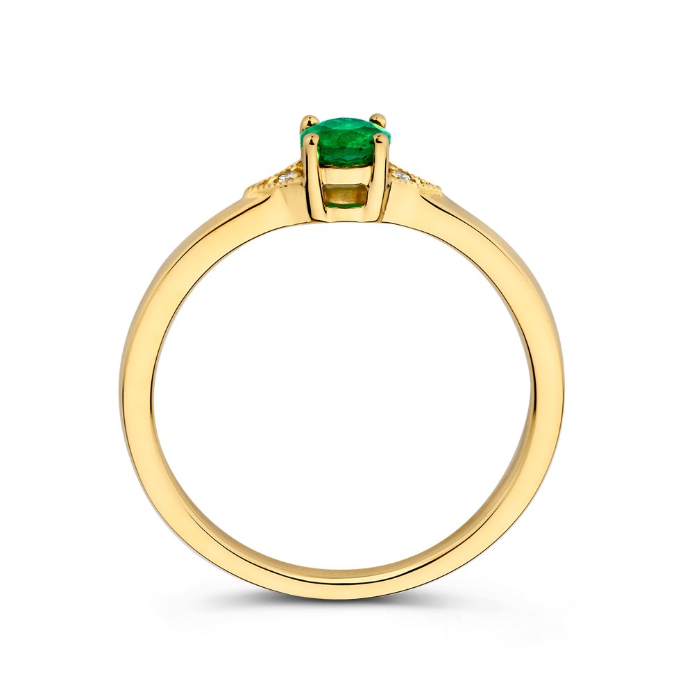 Geelgouden ring met smaragd en diamant