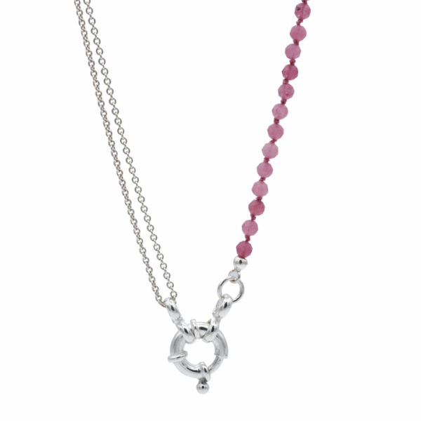 Roze toermalijn en zilveren collier