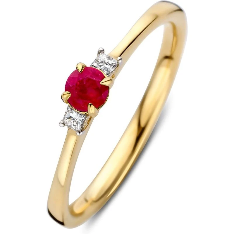 Geelgouden ring met robijn en diamant - Afbeelding 2
