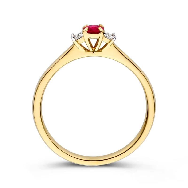 Geelgouden ring met robijn en diamant